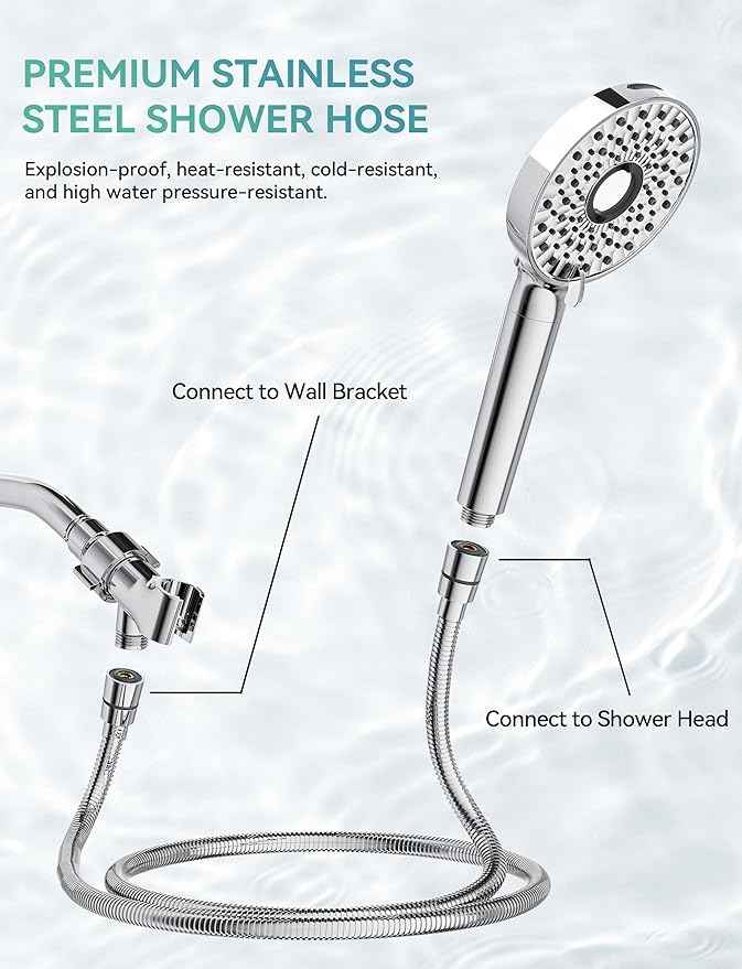 Filtered Shower Head with Handheld, High Pressure 10-Spd Detachable Chrome Showerhead with Stainless Hose, Water Softener Filter Beads for Hard Water - Remove Chlorine, Reduce Dry Itchy Skin