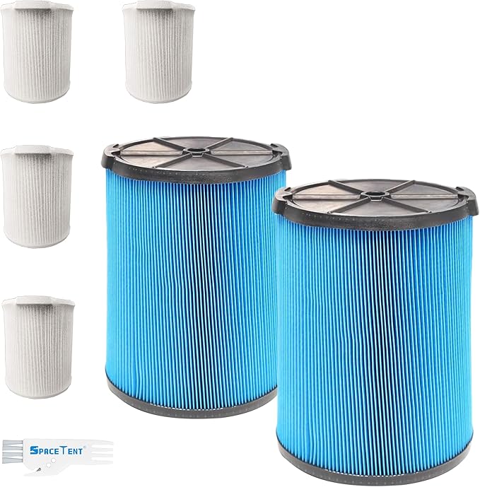 2 Pack VF5000 Filter Replacement for Rigid Shop Vac, 3-Layer Fine Dust Pleated Paper 72952, Compatible With RIDGID Most 5-20 Gallon Wet/Dry Vacuums, With 4 Pack Filter Covers - AquaVibe