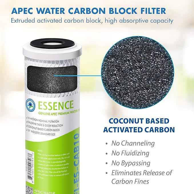 APEC Water Systems 10” Carbon Block Water Filter For Reverse Osmosis System, 10” x 2.5”, 10 Micron (FI-ES-CAB10) (Pack of 4)