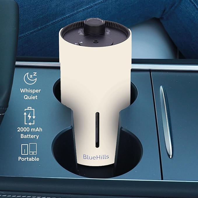 BlueHills Waterless Essential Oil Diffuser USB Travel Cordless Aroma Large Room Portable Battery-Operated Rechargeable Car Home Hotel Long Runtime Compact Premium Wireless Mini Diffuser – J05 Beige