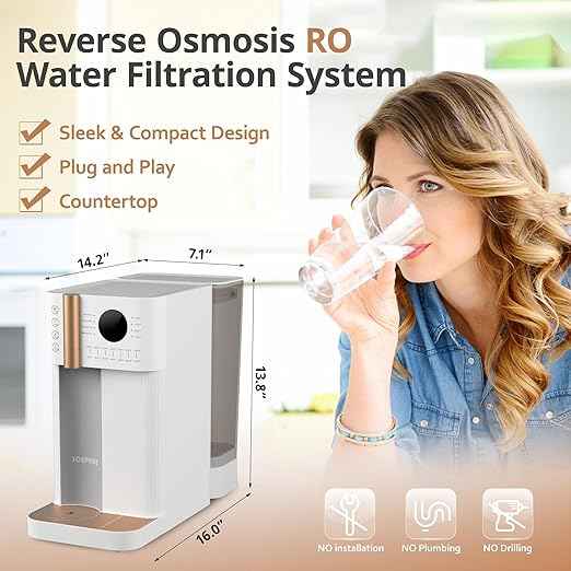 ICEPURE 4-in-1 Reverse Osmosis Water Filter Countertop, Water Purifier System, RO Home Water Filter Dispenser Hot and Cold, Bottleless Water Cooler Countertop, 3:1 Pure to Drain Water Machine - AquaVibe