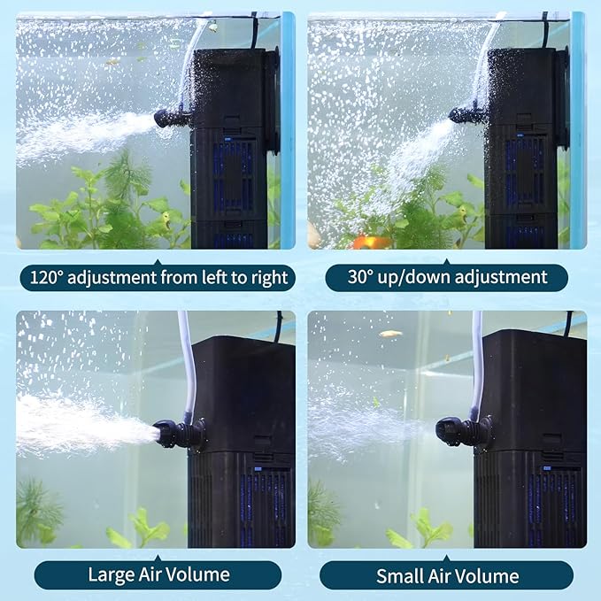Aquarium Filter Water Flow Adjustable for 55-200 Gallon Fish Turtle Tank 400GPH Biochemical Filtration 4in1 Submersible Internal Powerful Pumps & Filters Keep Freshwater Saltwater Crystal Clear Large - AquaVibe