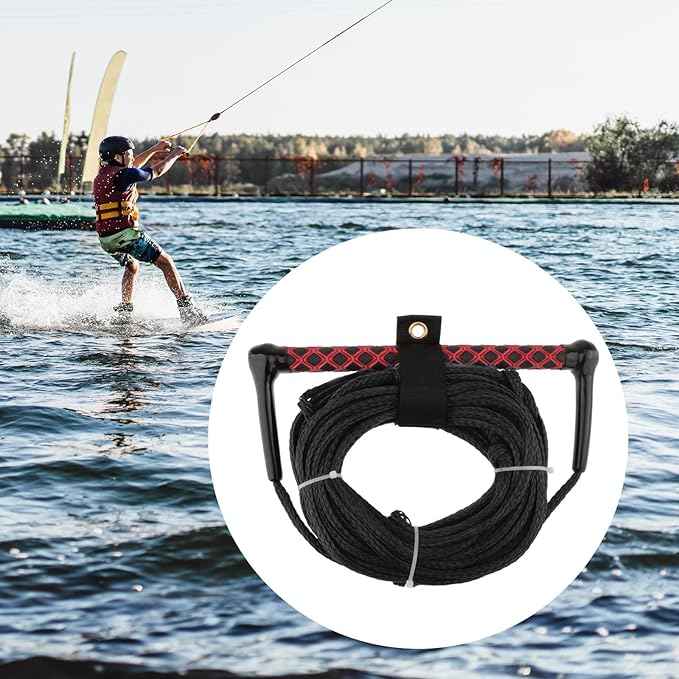 Water Ski Rope Wakeboarding Tow Line with Handle Grip Heavy Duty Water Ski Tow Rope Wakeboard for Surfing Accs, Black Rope