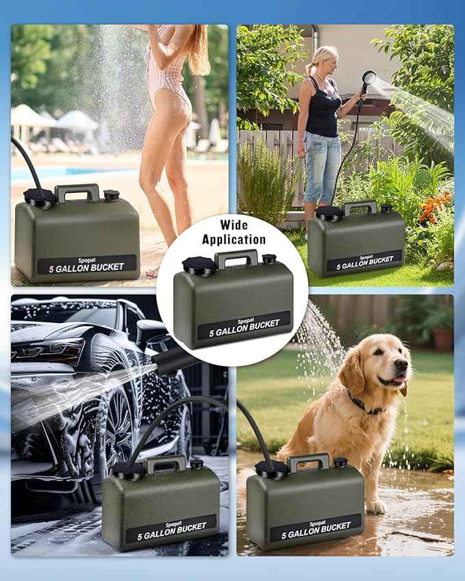 Portable Shower for Camping with 5-Gallon Water Jug, [Upgraded] 10000mAh Rechargeable Camping Shower with 5 Adjustable Speeds, Food Grade Material Water Containers for Hiking, Travel, Car, Pet
