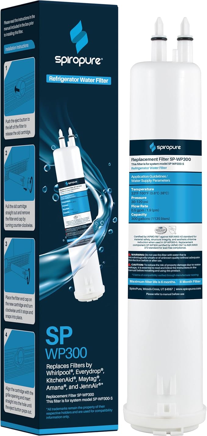 SpiroPure SP-WP300 NSF Certified Refrigerator Water Filter Compatible Replacement for Filter 3 4396841 EDR3RXD1 Fridge Cartridge 4396710 9030 9083 46-9030 46-9083 (1 Pk)