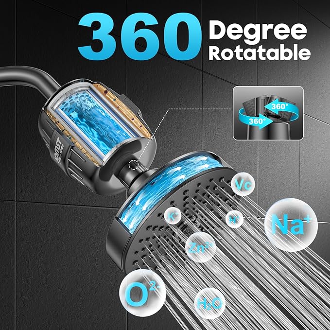 Filtered Shower Head COMBO – for Healthier Skin & Hair | 3 Mode High Pressure Shower Heads with 25-Stage Filtration | Removes 99.947% Chlorine & Heavy Metals | Shower Head with Filters - Black