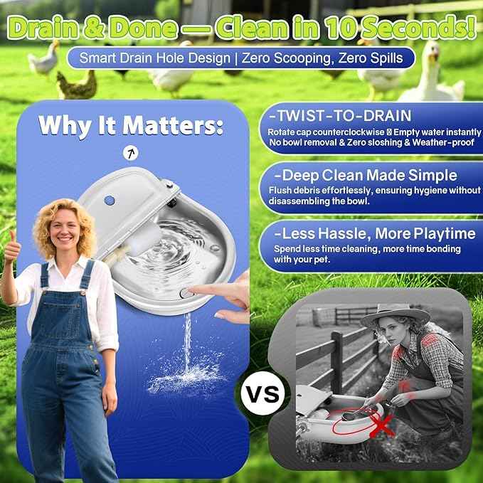 Automatic Animal Drinking Water Bowl with Drain Hole & Float Valve, 71" Extended Pipe, Stainless Steel Waterer Feeder Farm Dog Dispenser Kit Self Filling for Livestock Horse Goat