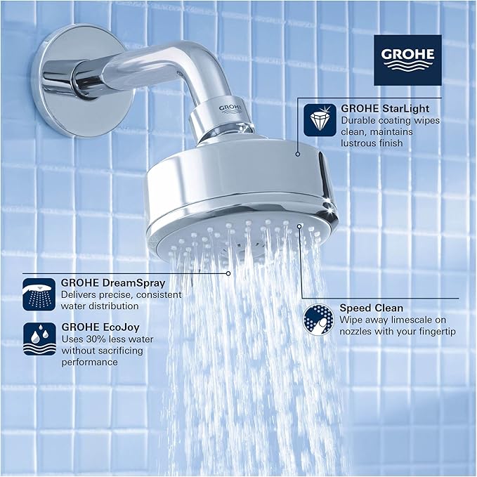 GROHE Tempesta Cosmopolitan 100 1 Spray Shower Head, Starlight Chrome