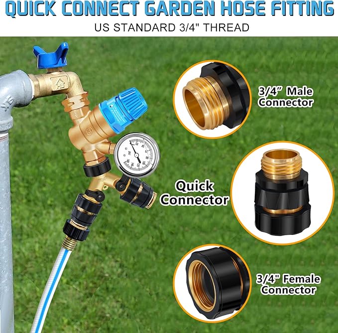 Boltigen RV Water Pressure Regulator Kit, RV Fresh Water Hose Kit with Inline Water Filter, Brass Elbow, Hose Splitter, Hose Quick Connects, Flexible Connector, 3/4'' GHT Leak Repair Kit for RV Camper