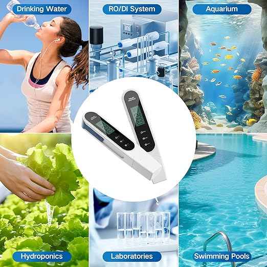 4 in 1 Digital Water Quality Tester, Accurate and Reliable Digital TDS EC & Temp(°C,°F) TDS Water Tester, 0-9990PPM TDS Meter (White)