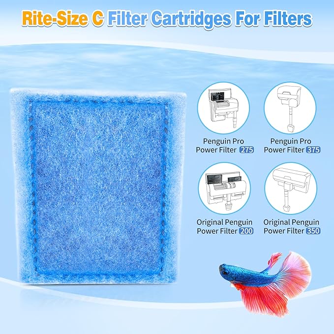 10 Pack Rite-Size C Filter Cartridges Compatible with MarineLand Penguin PRO Power Filters 275/375 & Original Penguin Power Filters 200/350 - Rite-Size C Replacement Filter Cartridges - AquaVibe