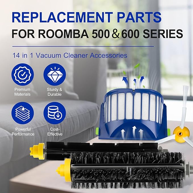 Funmit Parts Replacement for Roomba 500 600 Series 595 585 564 690 692 694 Vacuum Cleaner Accessories- Includes 3 Filter, 3 Side Brush and 1 Bristle Brush - AquaVibe