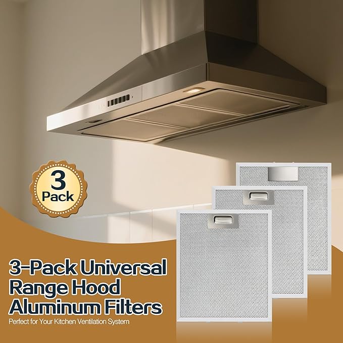 3-Pack Universal 12-5/9" x 10-1/5" Range Hood Aluminum Filter Mesh Screen Replacement for Most Kitchen Ventilation Systems - AquaVibe