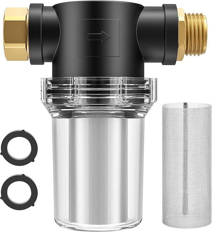 Twinkle Star Hose Filter Attachment Line Water Hose Filter with 100 Mesh and 40 Mesh Screen, 2Pcs O-Ring, Garden Hose Filter Pressure Washer Inlet for RV Camping Car Wash Water Hose