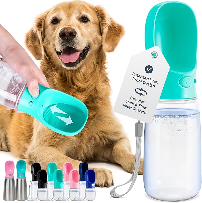 MalsiPree Portable Dog Water Bottle - 19 Oz, Blue - Leak-Proof Water Bowl Dispenser with Lock for Hiking, Travel & On-The-Go - AquaVibe