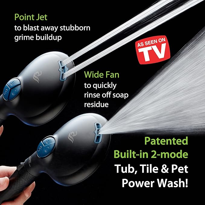 AquaCare High Pressure 6-way Dual Shower Head Combo with Built-in Filter & Power Wash - Clean Tub, Tile & Pets. Remove Chlorine, Lead & Toxins from Water to Protect Skin, Hair, & Nails. Matte Black