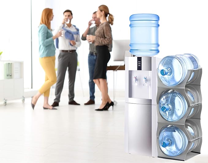 Bariboo Stackable Water Bottle Storage Rack Best Water Jugs 5 Gallon Organizer. Jug Holder for Kitchen, Cabinet and Office Organizing. Reinforced Polypropylene (Silver, 3 No Shelf)