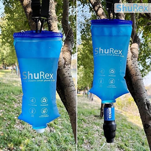 2L Water Container Bag for Sawyer Water Filter Straw, Collapsible Water Bottle Bladder Compatible with Membrane Solutions Water Filter Straw, and other Water Flow Purifiers with 28 mm Thread (2L)
