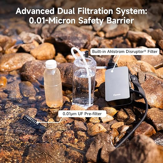 Portable Electric Water Filter - 0.01 Micron Outdoor Camping Water Purifier for Hiking, Camping Water Filtration System Survival,Travel and Emergency (Grey)