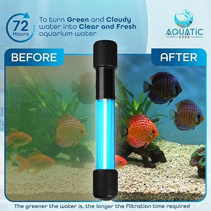 7W UV Sterilizer for Aquarium– UV-C Clean Light with a 9.84 ft Cord for Use in Filters, Sumps and Small Ponds| Clears Green Water, Removes Cloudiness, & Promotes a Healthy Clear Tank for Fish & Plants