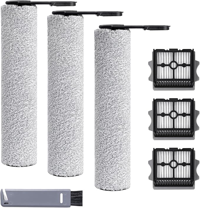Roller Brush and Filter Replacement Compatible with Tineco Floor One Stretch S6,Floor One Switch S6 Cordless Vacuum Cleaner, Replacement Parts Include 3 Brush Rollers, 3 Filters - AquaVibe