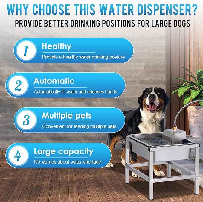 3Gal Automatic Dog Water Bowl Dispenser for Large Dogs Outdoor Elevated Dog Water Bowl with Stand, Stainless Steel Pet Waterer with Float Valve for Large Breed Goat Livestock