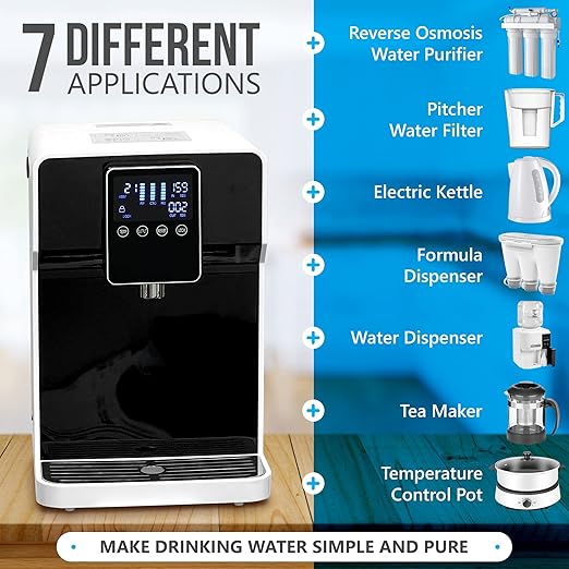 Ronaqua Countertop Reverse Osmosis Water Purifying Dispenser, 7 Different Application, Instant Hot Water, 4 Temperatures Options, No Installation Required, 3:1 Low Drain Ratio, Child Safety Lock