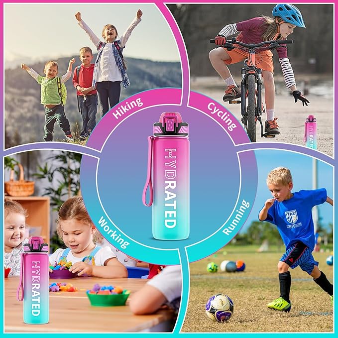 Water Bottle with Straw, 27oz Motivational Water Bottles with Time Marker to Drink, Tritan BPA Free, 750ml Sports Water Bottle with Carry Strap LeakProof for School Fitness Outdoor (1Pack)