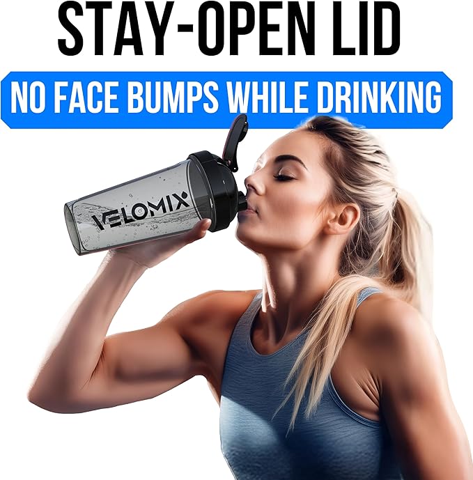 VELOMIX -2 Pack- 28 oz Protein Shaker Bottles for Protein Mixes - 2x Wire Whisk | Leak Proof Shaker Cups for Protein Shakes | Protein Shaker Bottle Pack | Shakers for Protein Shakes - 2xTransparent
