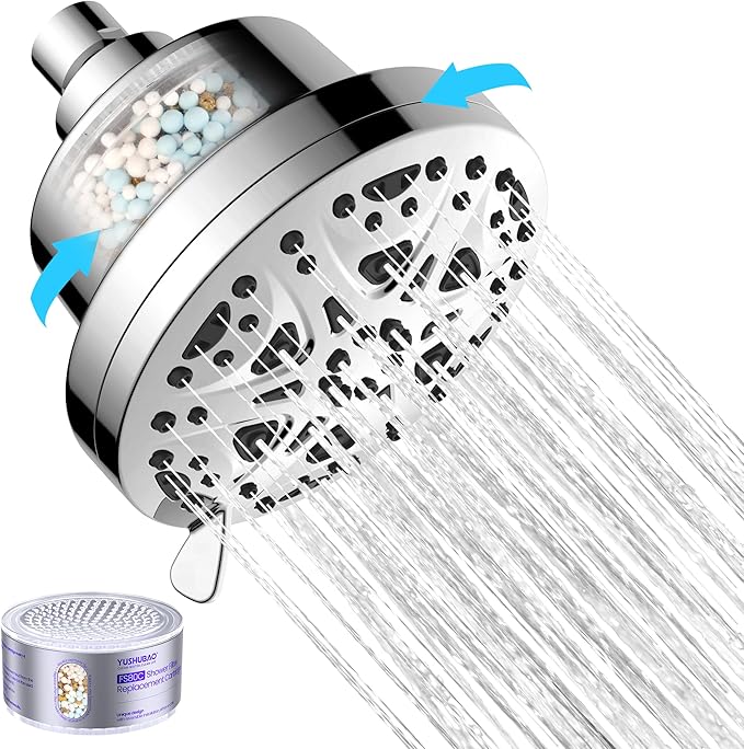 Filtered Shower Head, Water Softener Showerhead for Hard Water - High Pressure, 8 Spray Modes, Chrome Finish