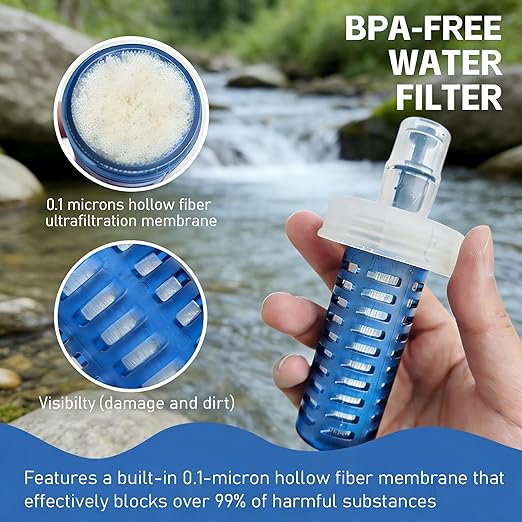 AXEN Collapsible Water Bottle with Filter System, Soft Hydration Flask for Trail Running, Camping, Hiking, Cycling, 1L Blue