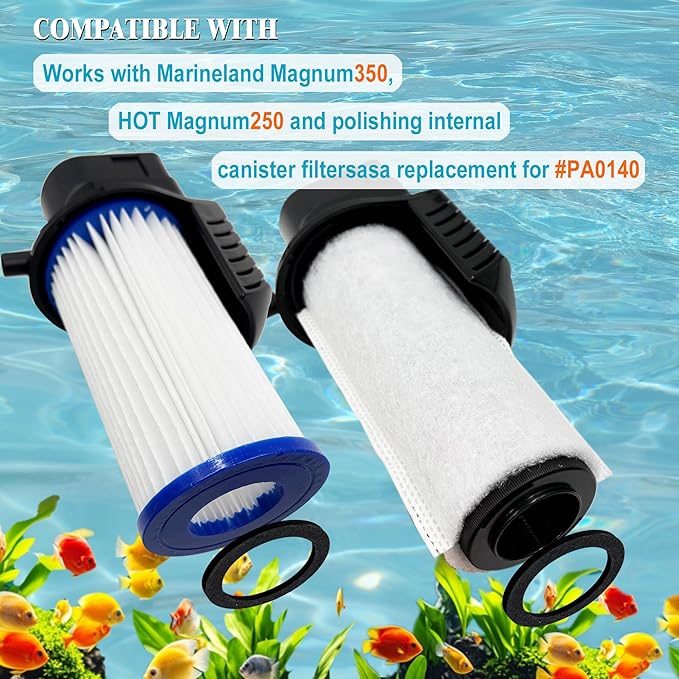 3 Pack Replacement Micron Cartridges, 3 JH Floss Sleeves, and 3 Foam Gaskets for MarineLand Magnum Polishing Internal Canister Filter; Micron Cartridge PA0140, ML90769 Rite-Size JH Floss Sleeve - AquaVibe