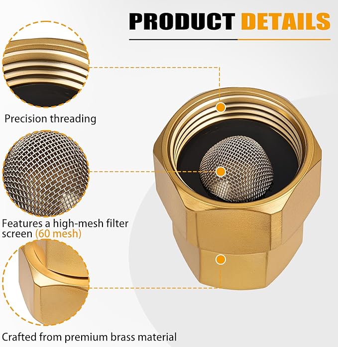7100495 Pressure Washer Inlet Fitting with Filter, Brass 1/2" Female NPT and 3/4" GHT Garden Hose Inlet, for Simpson Power Washer Pumps - AquaVibe