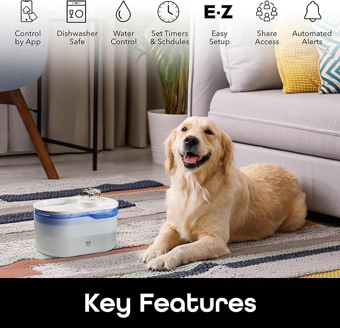 Geeni PetConnect 2.6L Smart Pet Water Fountain, Automatic Filtered Water Bowl for Cats and Dogs, Wi-Fi Controlled, Alexa & Google Home Compatible, Clean and Fill Alerts, White