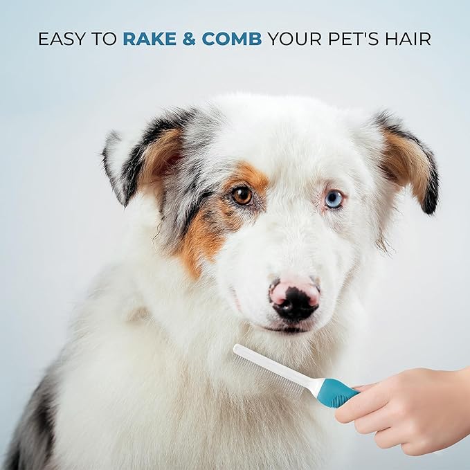 Poodle Grooming Comb - Metal Dematting Comb with Long & Short Stainless Steel Teeth for Removing Matted Hair & Knots, Safe and Gentle for Dogs & Cats - AquaVibe
