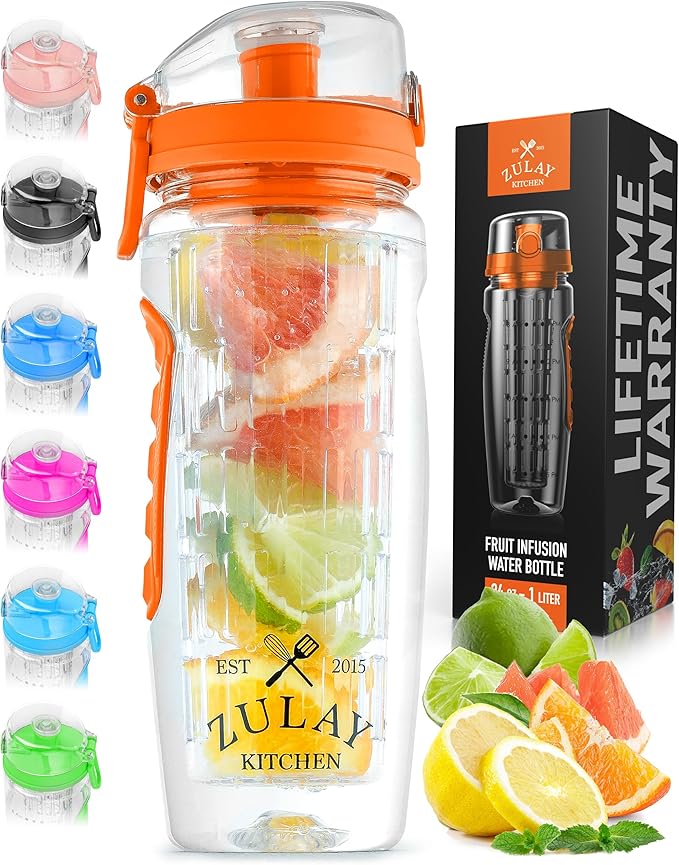 Zulay Fruit Infuser Water Bottle - 34oz - Leakproof With Full-Length Infusion Rod - Men Women's Ideal Fitness Gift Or For Gym, Camping