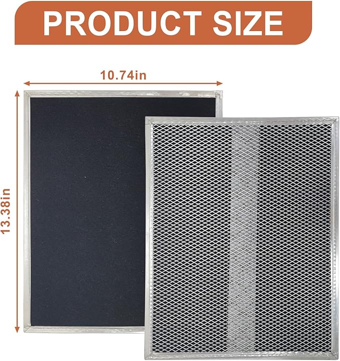 S99010308 Range Hood Charcoal Carbon Filters Replacement For Broan BPSF30 QS WS 99010308 And GE WB02X10707 Non-Ducted Range Hood,13.38 X 10.74 X 0.04 in Pack of 2