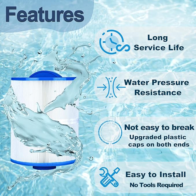 Hot Tub Spa Filter Replacement Cartridge 2 Pack Replace Artesian Spas, Tidal Fit Swim 06-0006-12, 06-0005-12, AR50, AK-90161, XLS-604, 6CH-502, PAS50SV-F2M, FC-0311, 50 Sq.ft.