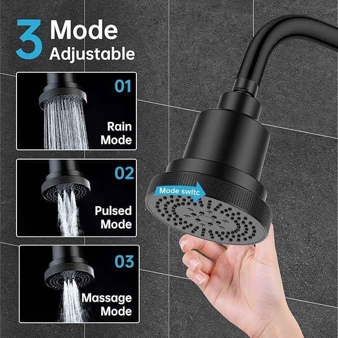 High Pressure Shower Head with Filter for Hard Water Softener - 3 Gears' Boosting Pressure with 25 Stage Filtration - Removes 99.945% Chlorine & Heavy Metals for Healthier Skin/Hair - Matte Black