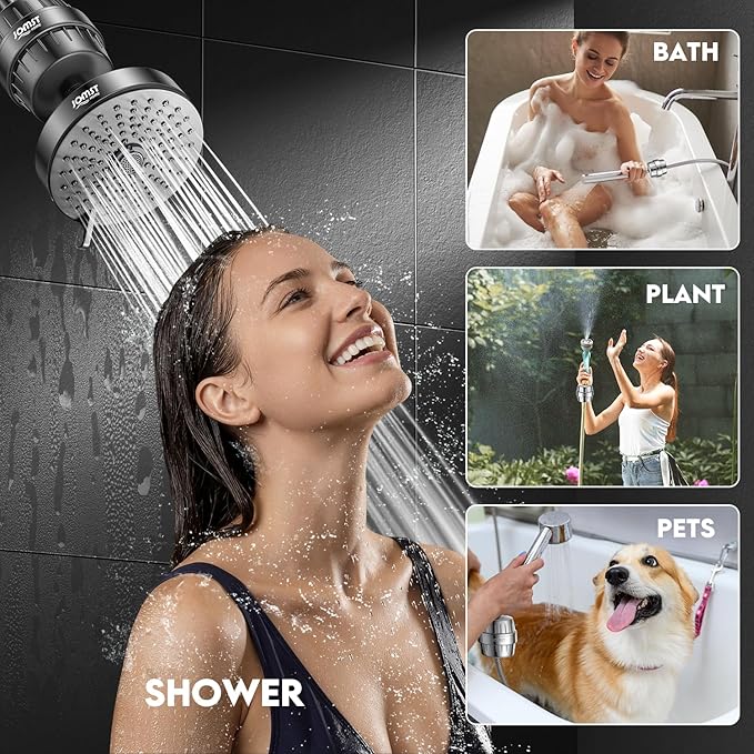 Filtered Shower Head COMBO – for Healthier Skin & Hair | 3 Mode High Pressure Shower Heads with 25-Stage Filtration | Removes 99.947% Chlorine & Heavy Metals | Shower Head with Filters - Black