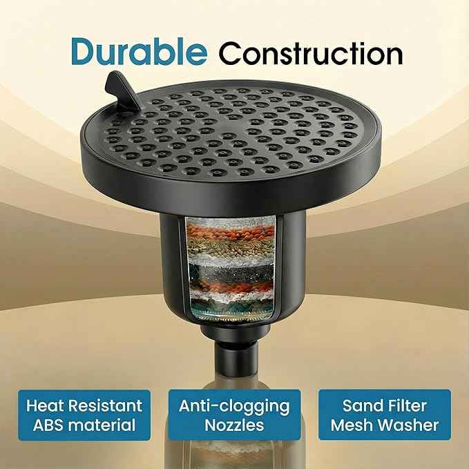 6" Shower Head and 25 Stage Shower Filter Combo, High Pressure 7 Spray Settings Filtered Showerhead with Water Softener Filter Cartridge for Hard Water Remove Chlorine and Harmful Substances(Black)