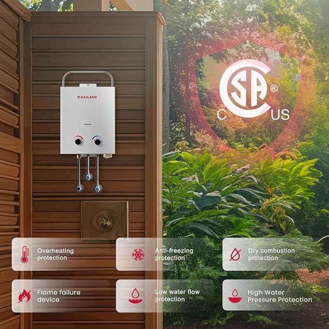 GASLAND Outdoor Propane Camping Water Heater, 1.32 GPM Portable Gas Tankless Water Heater, 5L, White, AS132