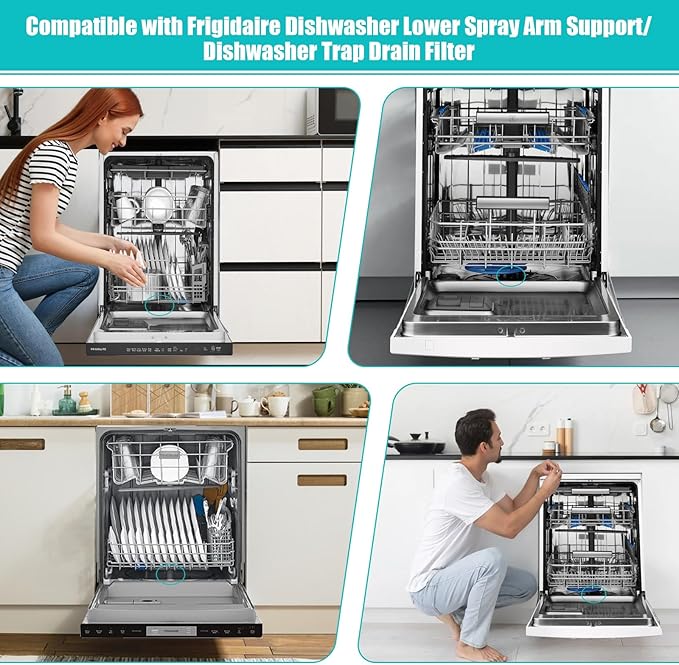 5304518968 Dishwasher Lower Spray Arm Support 5304506518 Dishwasher Drain Filter, Compatible for Frigidaire Dishwashers Spray Arm Assembly, Fit for Arm 154252101 154292901 filter 154252701 154252702