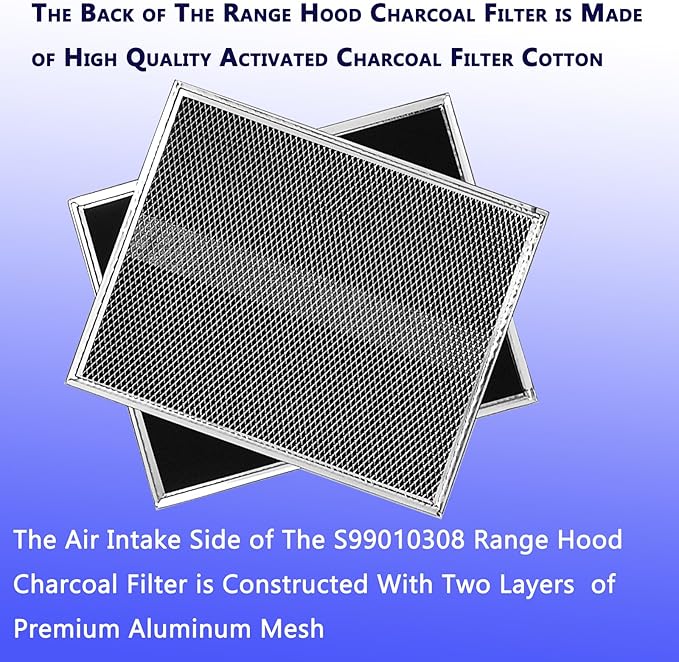 Upgraded S99010308 Range Hood Charcoal Filter Fit Bro-an Nut-one BPSF30 QS WS And GE WB02X10707 S-ears Non-Ducted carbon Replacement Filters Allure Range Hood Filter Size 10.8"x13.3" 2-Pack