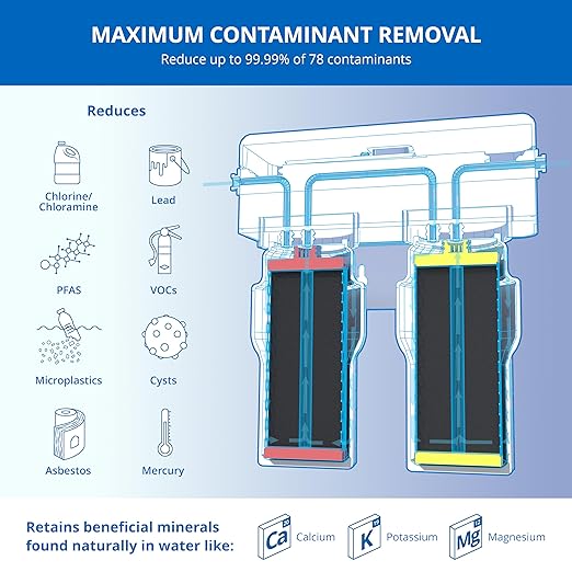Aquasana Under Sink Water Filter | 2-Stage Filtration | Reduces up to 99.99% of PFAS, Lead, Chlorine, Cysts, & More | Under Counter Drinking Water Filter | Matte Black Faucet | AQ-6200-MB