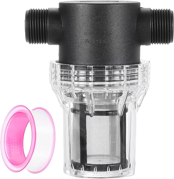 uxcell Pressure Washer Filter 3/4" NPT Female Thread, Inline Mesh Strainer Attachment, Outlet for Pipe Strainer, Stainless Steel Screen with Sealant Tape (Size:80 Mesh) - AquaVibe