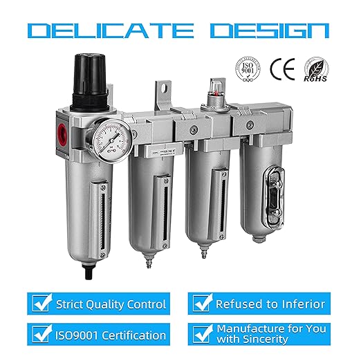 NANPU 3/4" NPT Industrial Grade 4 Stage Air Drying System - Double Particulate Filters, Coalescing Filter, Desiccant Dryer & Air Regulator, Metal Bowl, Auto Drain, for Paint Spray＆ Plasma Cutter - AquaVibe