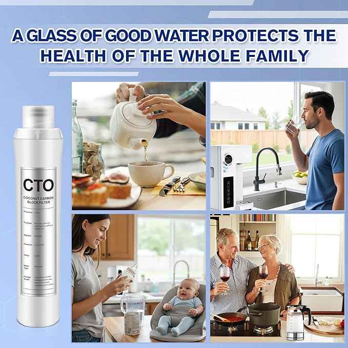 1 Pack CTO Water Filter Replacement Compatible with Bluevua RO100ROPOT, 1 CTO Water Filters, Improved Drink Quality, Easy to Replace for Household Daily Use Drinking
