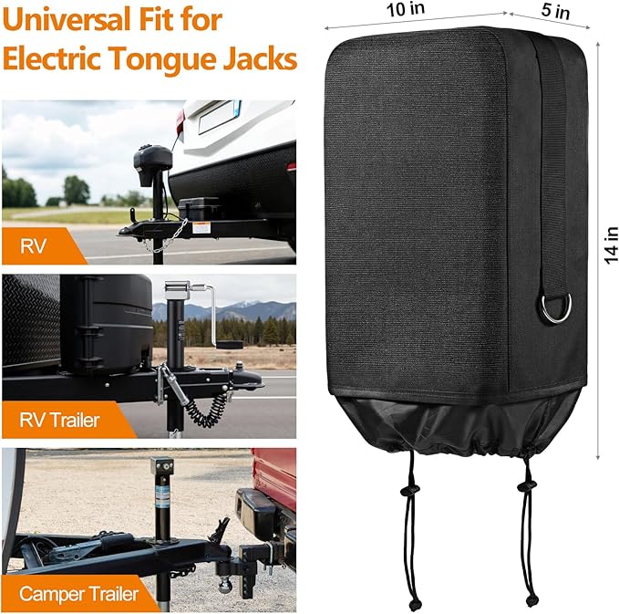 SheeChung RV Electric Jack Cover, 600D Universal Trailer Tongue Jack Cover with D Rings & RV Water Filter 2Pack with Flexible Hose Protector, NSF Certified, Inline Hose Water Filter for RV, Boat
