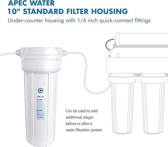 APEC Water Systems HW-10 10" White Standard Filter Housing with 1/4" John Guest Fittings